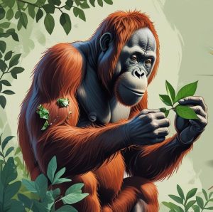 Orangutans using medicinal plants